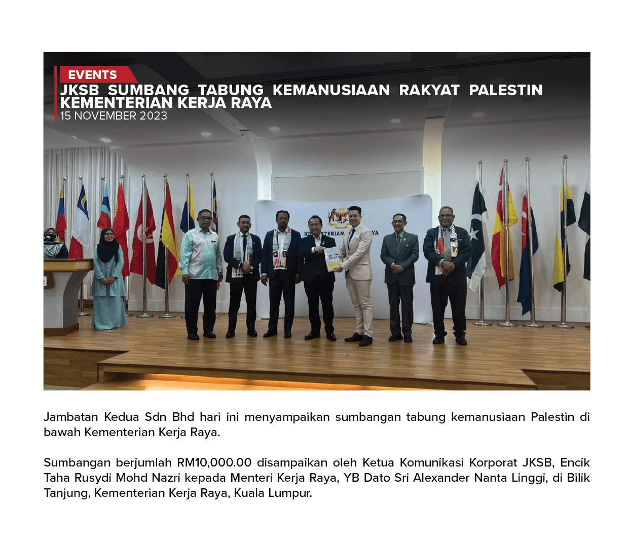 JKSB Sumbang Tabung Kemanusiaan Rakyat Palestin Kementerian Kerja Raya